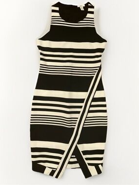 Bar III Black and White Striped Midi Sheath Dress